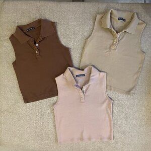 Three Brandy Melville Collared Cropped Tanks